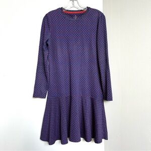 Tory Burch Jenny Dress Navy Sea Ocho Rios 100% Pima Cotton Drop Waist Ruffle Hem